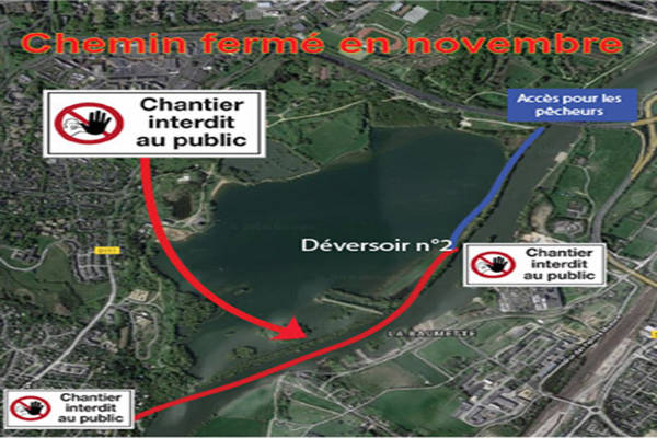 Parc du Lac de Maine, chemin de halage fermé en novembre Parc du Lac de Maine, chemin de halage fermé en novembre