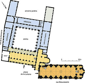 Plan d&rsquo;ensemble de l&rsquo;abbaye du Ronceray et de l&rsquo;&eacute;glise de la Trinit&eacute;.Cartographie : Laurence Daudin, 2006.