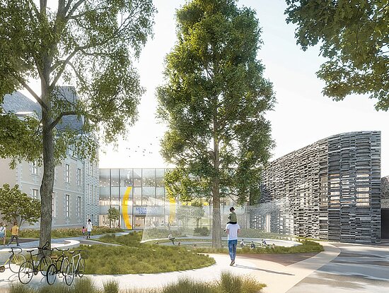Vue d'architecte de la médiathèque Toussaint rénovée.