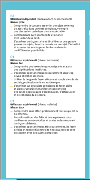 A titre indicatif , voici le d&eacute;tail des niveaux propos&eacute;s 