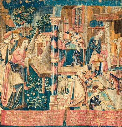 Tenture de ch&oelig;ur de l&rsquo;histoire du Saint-Sacrement.