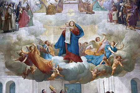 La chapelle. Détail de la peinture du choeur :l’Assomption (Lenepveu) © Région des Pays de la Loire-Inventaire général. Cliché F. Lasa.