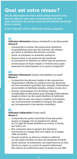 A titre indicatif , voici le d&eacute;tail des niveaux propos&eacute;s 