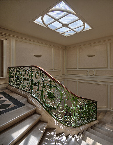 Escalier avec éclairage zénithal, hôtel de Livois © Frédéric Chobard