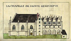 La chapelle Sainte-Genevi&egrave;ve.Dessin de Ballain, Angers, Biblioth&egrave;que municipale,R&eacute;s. ms. 991, p. 253 &copy; Ville d&rsquo;Angers.