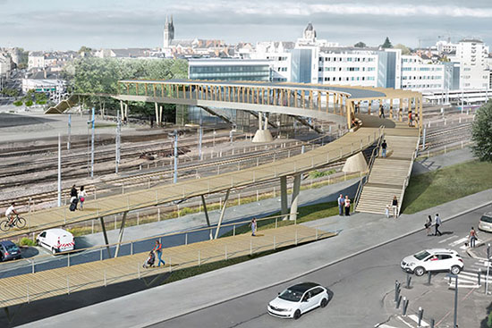 La future passerelle, vue depuis la place Giffard-Langevin. (Dietmar Feichtinger Architectes)