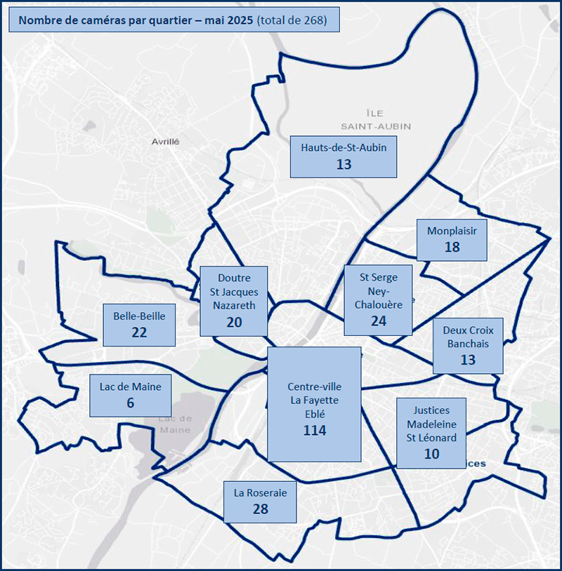 Carte du déploiement de la vidéoprotection à Angers