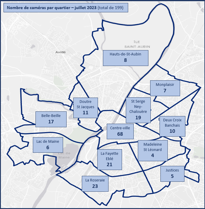 Carte du d&eacute;ploiement de la vid&eacute;oprotection &agrave; Angers