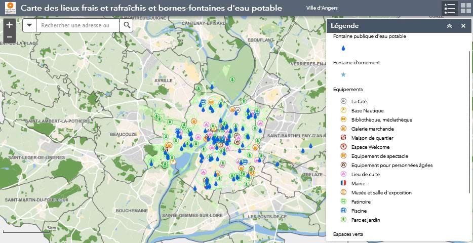 cartographie des lieux frais et rafra&icirc;chis