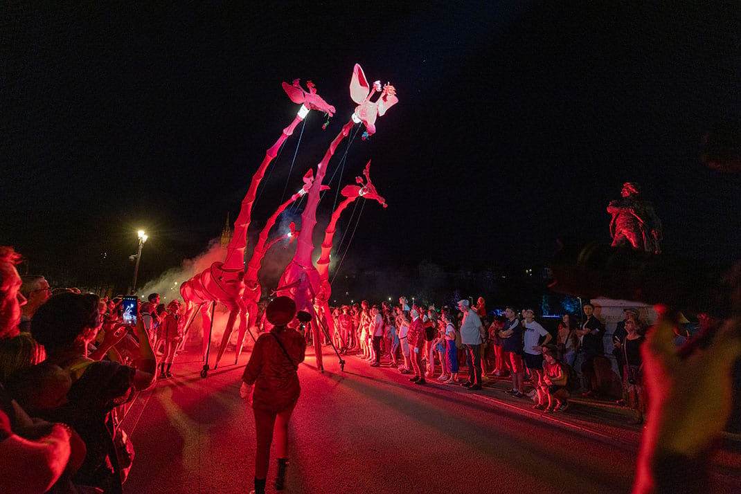 cort&egrave;ge des girafes sur le pont de verdun