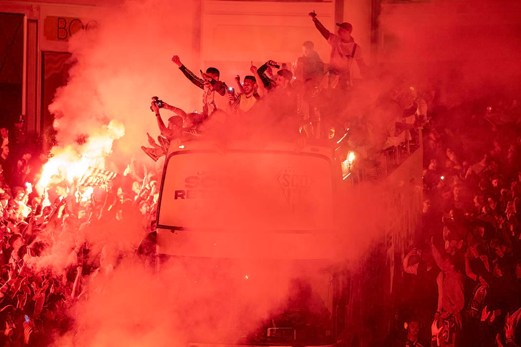 Photo de la montée du SCO d'Angers en Ligue 1, vendredi 17 mai 2024.