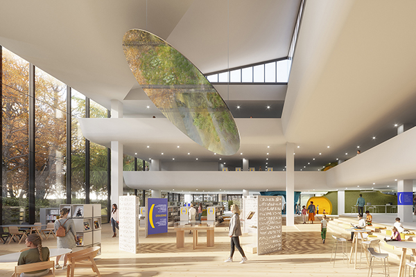 Vue d'architecte de la médiathèque Toussaint rénovée.