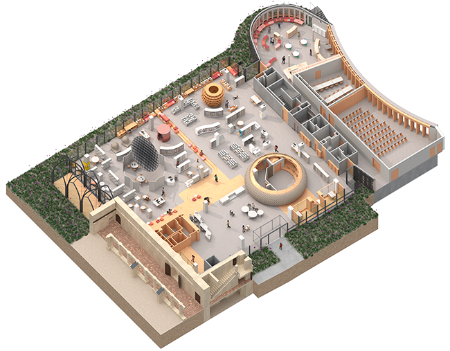 Vue d'architecte de la nouvelle aile de la biblioth&egrave;que Toussaint.