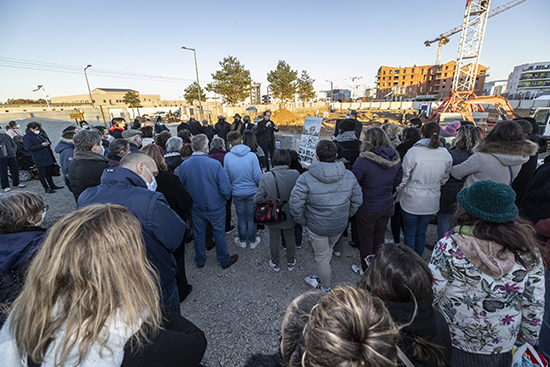 Photo de la pose de premi&egrave;re pierre de la future maison de quartier des Hauts-de-Saint-Aubin